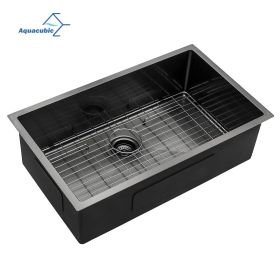 Aqucubic Large Gunmetal Black Handmade 304 Stainless Steel Undermount Kitchen Sink with Accessories