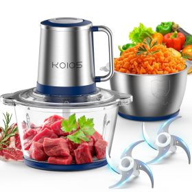 KOIOS 2L Electric Food Chopper Processor Vege Meat Grinder Mixer 2 Bowls Stainless Steel Glass