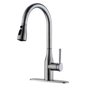Pull Down Single Handle Kitchen Faucet with Deck Plate (Color: Brushed Nickel)