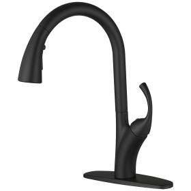 Single Handle Deck Mount Pull Down Sprayer Kitchen Faucet (Color: Black)