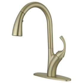 Single Handle Deck Mount Pull Down Sprayer Kitchen Faucet (Color: Brushed Gold)