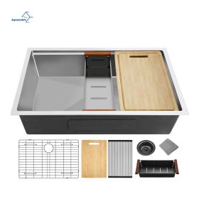 Aqucubic Handmade 304 Stainless Steel Undermount Kitchen Sink with Accessories (Color: Stainless steel, Thickness: 18 Gauge)