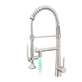 Pull Down Kitchen LED Sink Faucet with Sprayer (Color: Brushed Nickel)