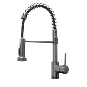 Single Handle Pull-Down Sprayer Kitchen Faucet (Color: Gun gray)
