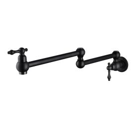 360-Degree Wall Mounted Pot Filler kitchen faucet with Dual Swivel in Matte Black (Color: Matte Black)