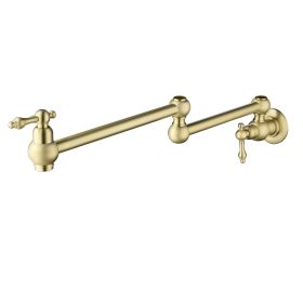 360-Degree Wall Mounted Pot Filler kitchen faucet with Dual Swivel in Matte Black (Color: Brushen Gold)