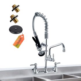 Commercial Faucet with Pre-Rinse Sprayer, 8 Inch Center Wall Mount Kitchen Faucet with Pull Down Spray (size: 21'' Height Commercial Sink Faucet)