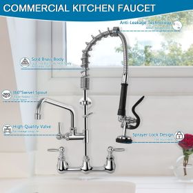 Commercial Faucet with Pre-Rinse Sprayer, 8 Inch Center Wall Mount Kitchen Faucet with Pull Down Spray (size: 36'' Height Commercial Sink Faucet)