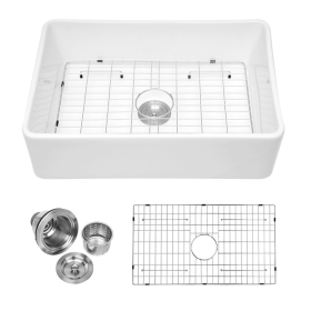 Logmey Farmhouse Sink White Apron Front Ceramic Porcelain Fireclay Farm Kitchen Sink Basin (size: 30*20*9)