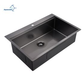 Aqucubic Gunmetal black handmade 16/18 Gauge 304 Stainless Steel Top Mount Single Bowl Kitchen Sink with ledge (Thickness: 18 Gauge, size: 36*22 inch)