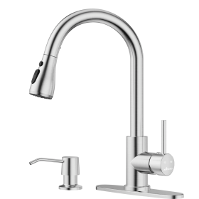 Kitchen Faucets with Soap Dispenser, Solid Stainless Steel Kitchen Faucet with Pull Down Sprayer 3 Modes, Modern Kitchen Sink Faucets with Spraye (Color: Brushed Nickel)