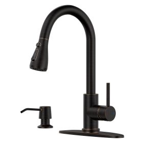 Kitchen Faucets with Soap Dispenser, Solid Stainless Steel Kitchen Faucet with Pull Down Sprayer 3 Modes, Modern Kitchen Sink Faucets with Spraye (Color: Oil Rubbed Bronze)
